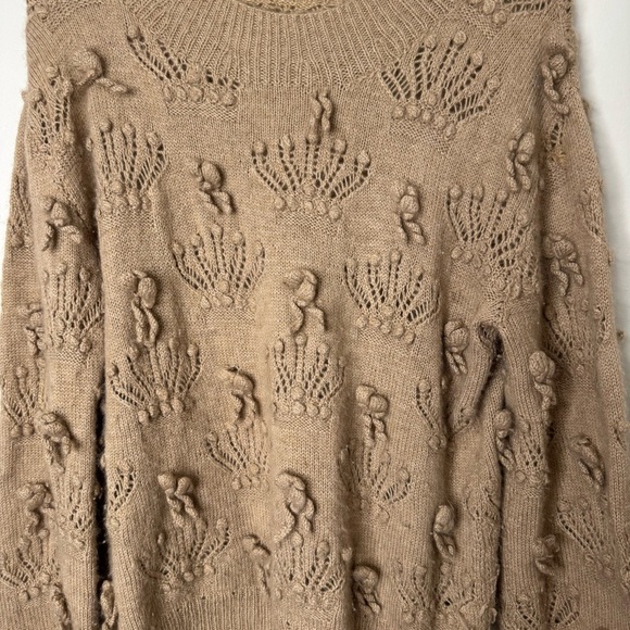 Alan Blizerian Tan 100% Cashmere Open Textured‎ Seashell Neck Sweater - Picture 16 of 16